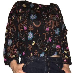 Free People flowy black crop top w/floral print